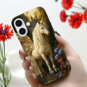 Golden Pegasus Floral Fantasy Horse Mad Girls iPhone 16 Hoesje