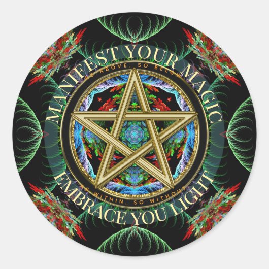 Golden Pentacle Magick Fractals Ronde Sticker (Voorkant)