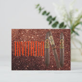 Golden Personalized Cigaro Invitation Glitter VIP Kaart (Staand voorkant)