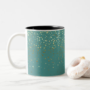 Golden Petite Stars Café Mug Turquoise