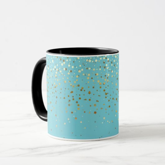 Golden Petite Stars Two-Tone Coffee Mok-Brgt Aqua Mok (Voorkant links)