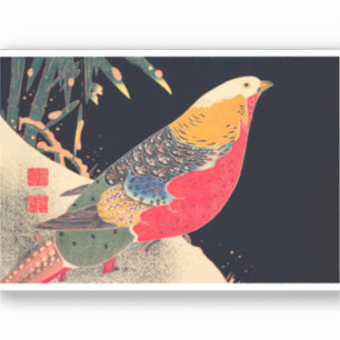 Golden Pheasant  Bird Japans Woodblock Pr Sticker