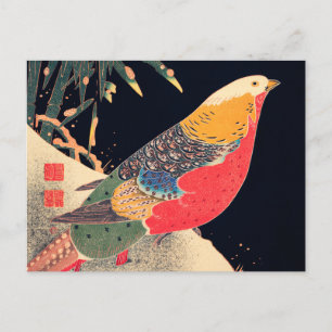 Golden Pheasant in sneeuw door Ito Jakuchu Briefkaart