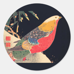 Golden Pheasant in sneeuw door Ito Jakuchu Ronde Sticker