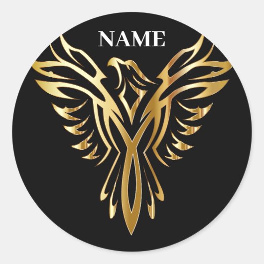 Golden phoenix, elegance ronde sticker (Voorkant)