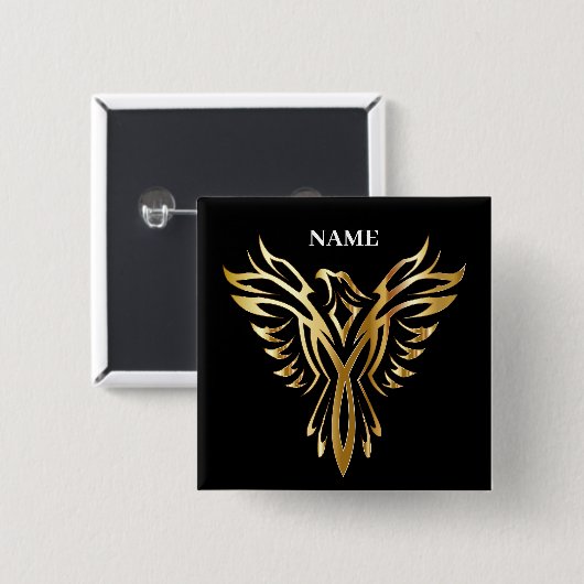 Golden phoenix, elegance vierkante button 5,1 cm (Voorkant /achterkant)