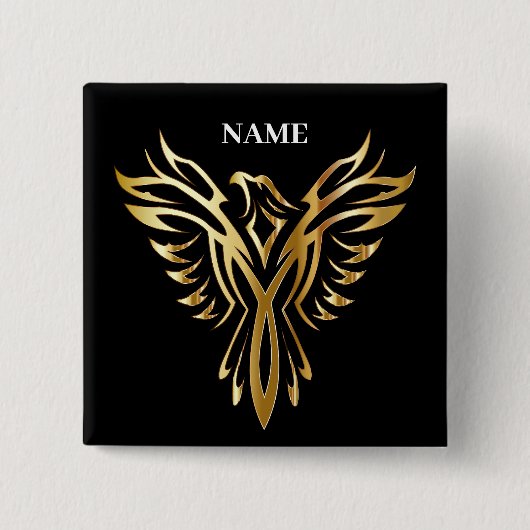 Golden phoenix, elegance vierkante button 5,1 cm (Voorkant)