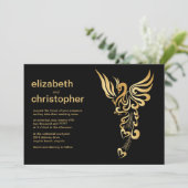 Golden Phoenix Rising Wedding Invitation Kaart (Staand voorkant)
