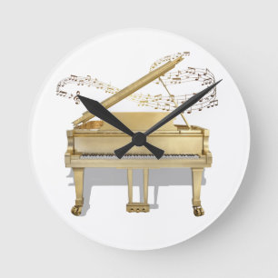 Golden Piano Clock Ronde Klok