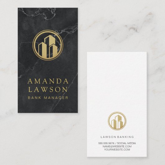 Golden Pillar Shield | Zwarte marmer | Bankwezen Afsprakenkaartje (Voorkant / Achterkant)