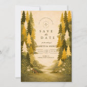 Golden Pine Forest Wedding Save The Date (Voorkant)