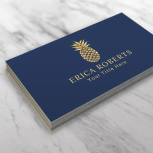 Golden Pineapple Logo Elegant Navy Blue Visitekaartje