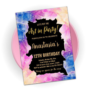 Golden Pink Paint Birthday-uitnodigingen Kaart