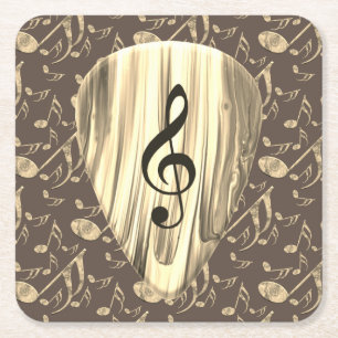 Golden Plectron – Stijlvol design voor muziekliefh Vierkante Kartonnen Onderzetter