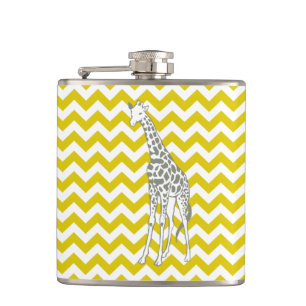 Golden Poppy Safari Chevron met Pop Art Giraffe Heupfles