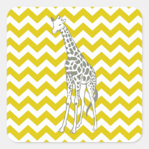 Golden Poppy Safari Chevron met Pop Art Giraffe Vierkante Sticker