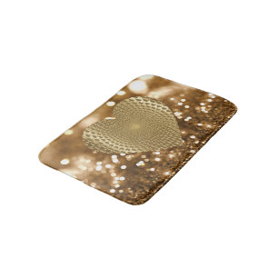 Golden Prismatic Heart Bokeh Faux Glitter Badmat