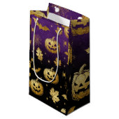 Golden Pumpkin Glow – Elegant Halloween Gift Bag Klein Cadeauzakje (Voorkant Gekanteld)