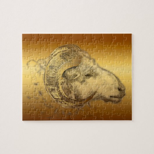 Golden Ram Année Chinese Zodiac Puzzle (Horizontal)