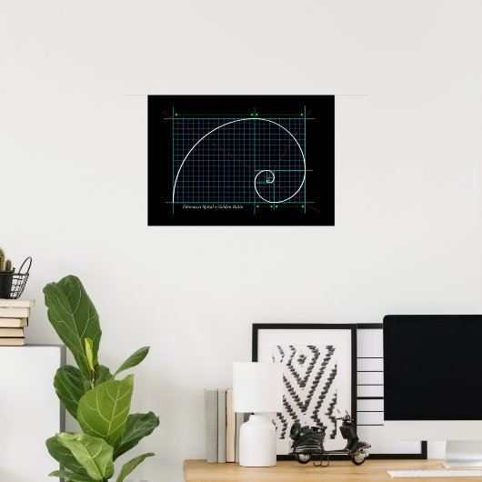Golden Ratio, Fibonacci Spiral, kleurentekening Poster (Thuiskantoor)