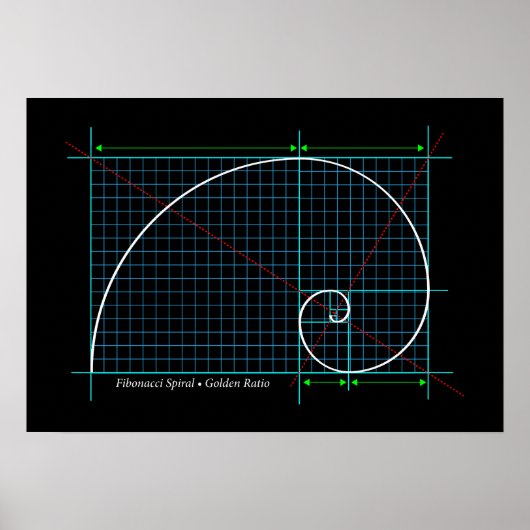 Golden Ratio, Fibonacci Spiral, kleurentekening Poster (Voorkant)