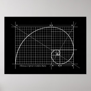 Golden Ratio, Fibonacci Spiral, Tekening Poster
