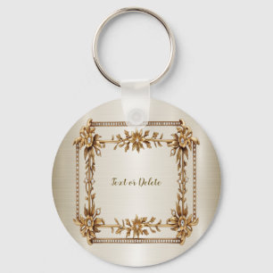 Golden Rechthoek Dimond Flowers Shiny Sleutelhanger