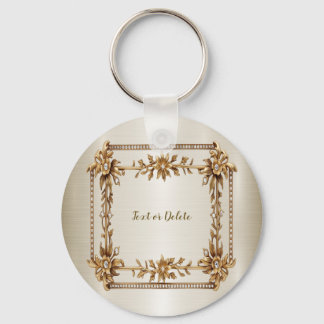 Golden  Rechthoek Dimond Flowers Shiny Sleutelhanger