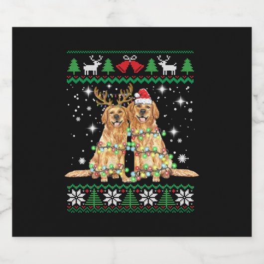 Golden recovery Ugly met Kerstmis Dog Funny Christ Sparkling Wijnetiket (Enkel label)