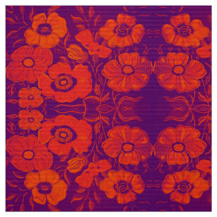 Golden Red en Paarse Floral Fabric Stof