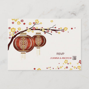 Golden Red Lantern Cherry Tree Fu Chinese RSVP Kaartje