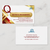 Golden & Red Layers Monogram Initial Founder CEO Visitekaartje (Voorkant / Achterkant)