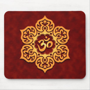 Golden Red Lotus Flower Om Muismat