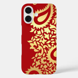 Golden Red Paisleys Indiaan iPhone 16 Hoesje