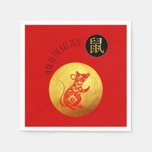 Golden Red Rat Papercut Chinees nieuwjaar 2020 PPN Servet