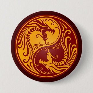 Golden Red Yin Yang Dragons Ronde Button 7,6 Cm