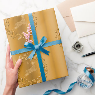 Golden Reindeer en Wreath Kerstmis Cadeaupapier