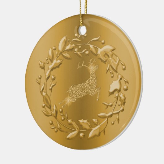 Golden Reindeer en Wreath Kerstmis Keramisch Ornament (Links)