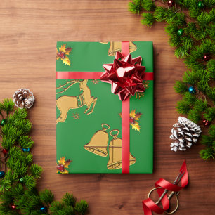 Golden Reindeer Green Kerstmis Cadeaupapier