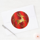 Golden Reindeer op Rode Kerstmis Ronde Sticker (Envelop)