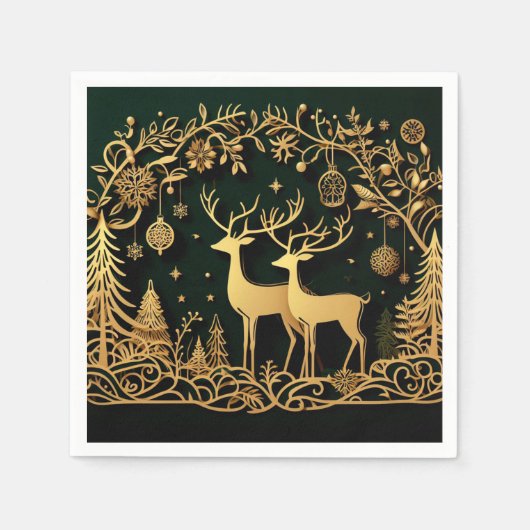 Golden Reindeer & Ornaments Servet (Voorkant)