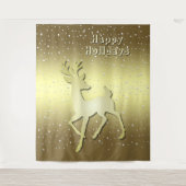 Golden Reindeer Snowy Holiday Backdrop Wandkleed (Voorkant)