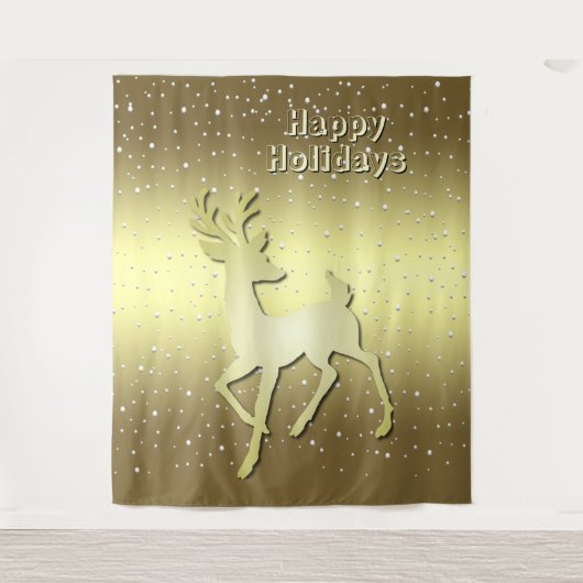 Golden Reindeer Snowy Holiday Backdrop Wandkleed (Voorkant)