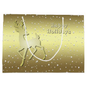 Golden Reindeer Snowy Holiday Gift Bag Groot Cadeauzakje (Achterkant)