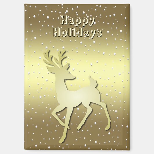 Golden Reindeer Snowy Holiday Magnet (Recto)