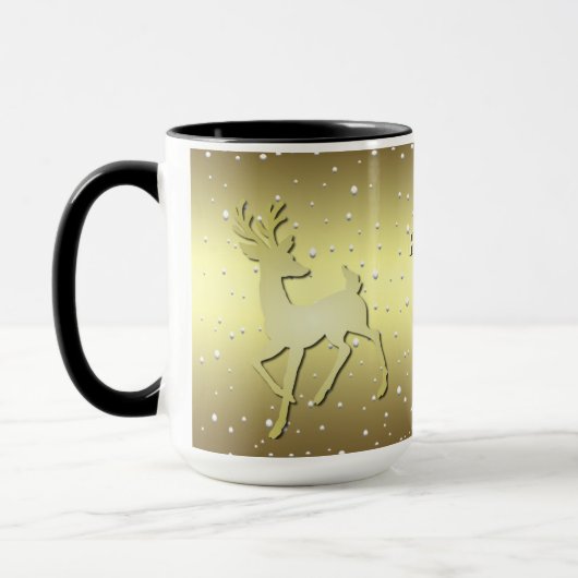 Golden Reindeer Snowy Holiday Mug Mok (Links)