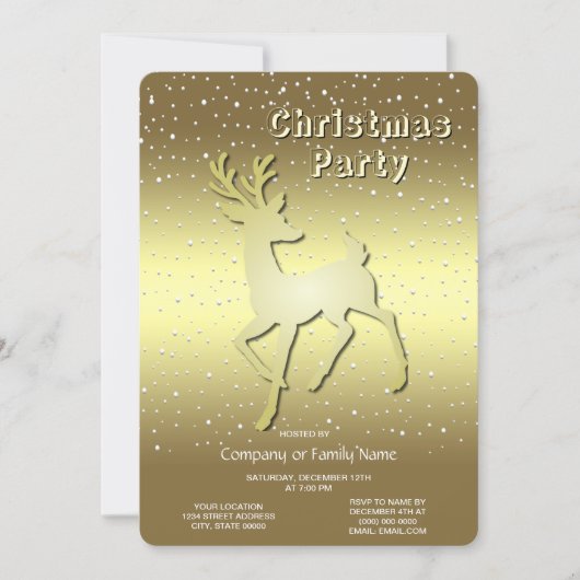 Golden Reindeer Snowy Holiday Party Invitation (Devant)