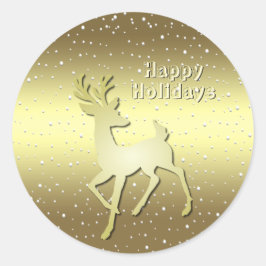 Golden Reindeer Snowy Holiday Sticker