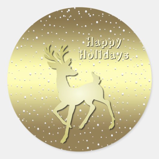 Golden Reindeer Snowy Holiday Sticker (Devant)