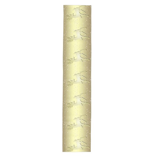 Golden Reindeer Snowy Holiday Table Runner Medium Tafelloper (Voorkant)